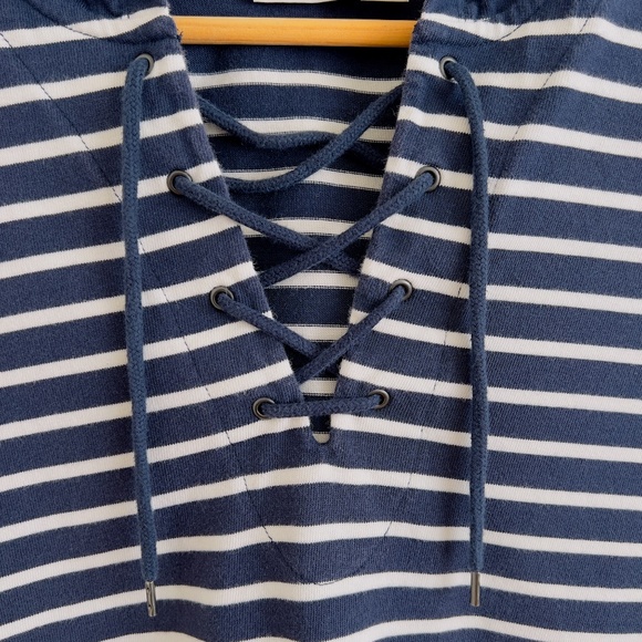 LL Bean Blue and White Striped Hoodie Size Small Preppy Nautical Sailing Classic - Picture 5 of 14